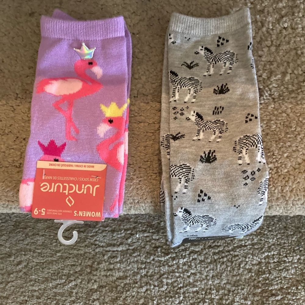 NWT Flamingo and Zebra Socks